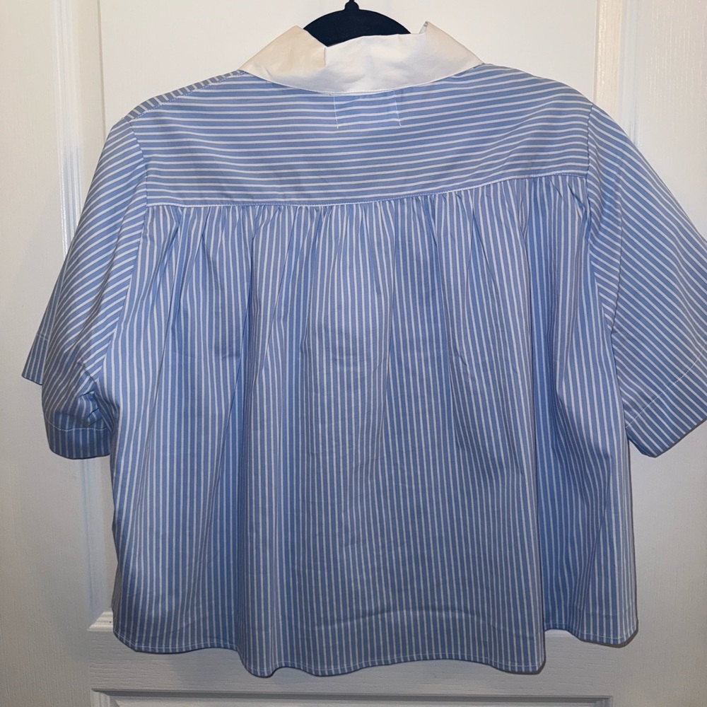 Striped Blouse Top with White Collar hi low, size S - Picture 6 of 6